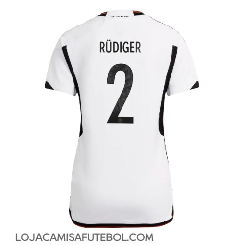 Camisa de Futebol Alemanha Antonio Rudiger #2 Equipamento Principal Mulheres Mundo 2022 Manga Curta